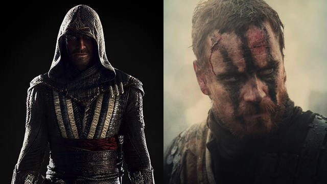 Michael Fassbender as Macbeth with warpaint and armor.