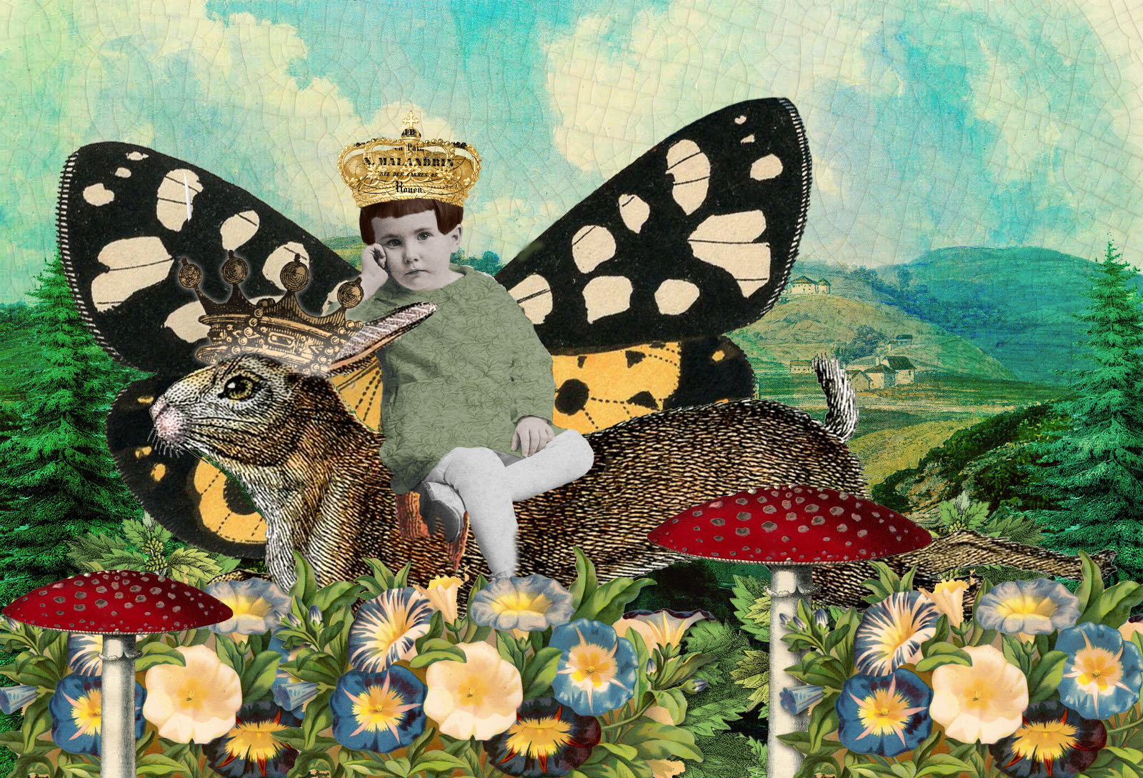 Rabbit King Collage - extracting images, coloring B&W images, masks, layer styles