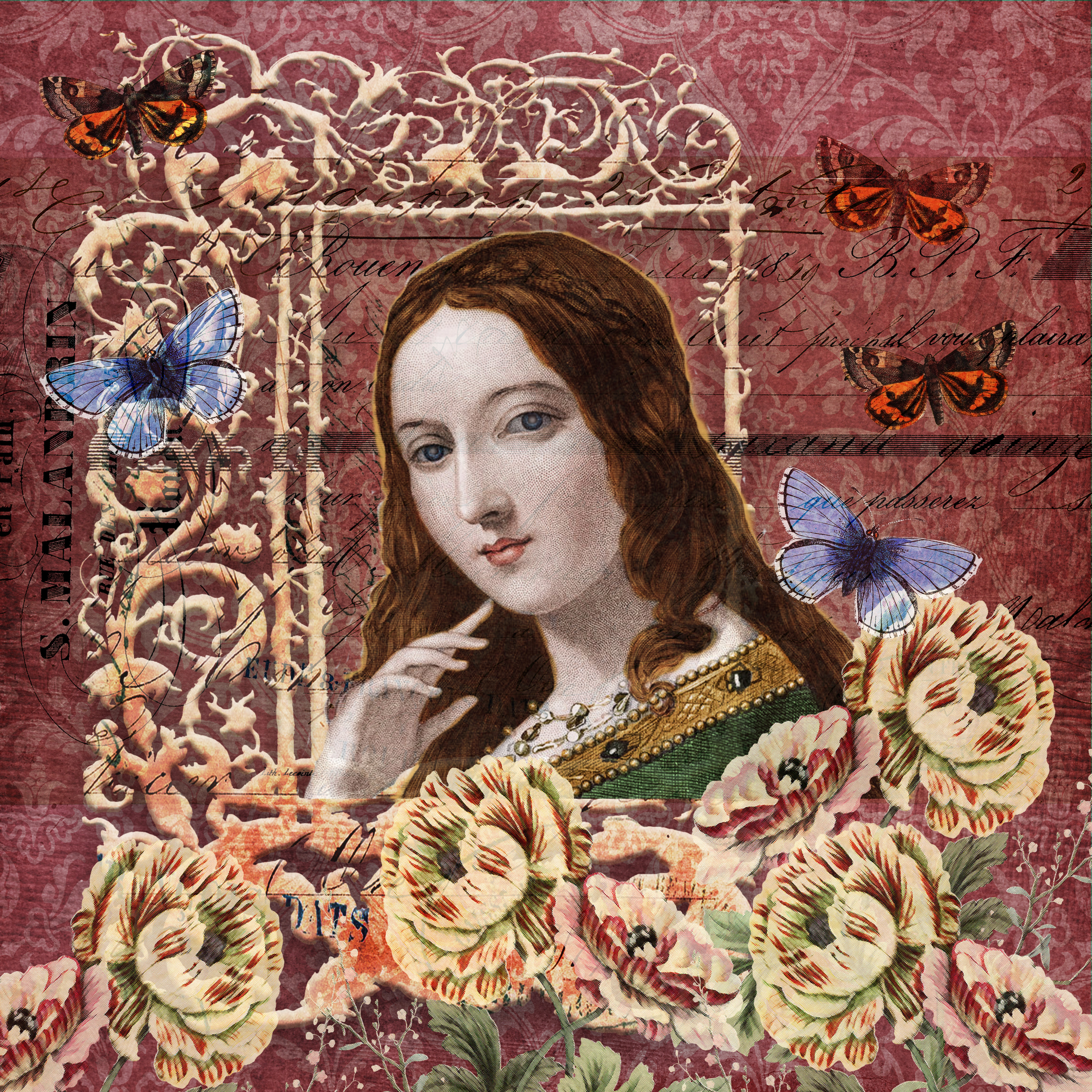 Medieval Beauty Collage - masks, coloring images, textures